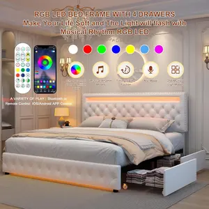 GEGOFORU Full LED Storage Bed Frame with 4 Drawers, RGB Upholstered Headboard with APP Control & Music Sync, Adjustable Headboard, No Box Spring Needed