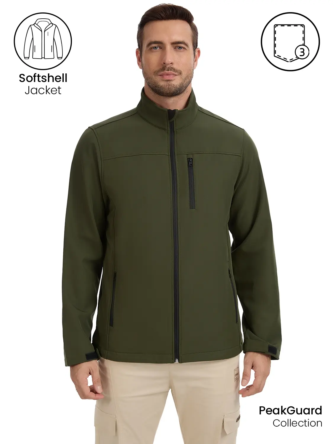KITMAZ Men's Plain Fleece-Lined Windproof Softshell Jacket - Menswear Outdoor Hiking Coat with Long Sleeves, Adjustable Cuffs, Zipper, Protective Hem, Male