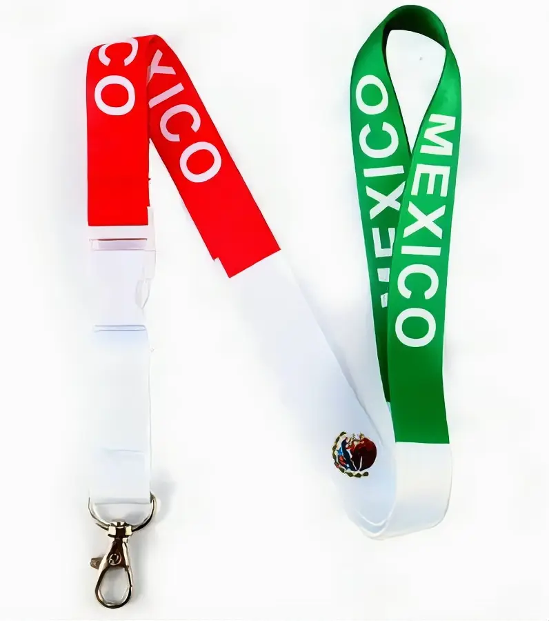 Mexico Lanyard with Red and Green Colors and Silver Hook for Accessories