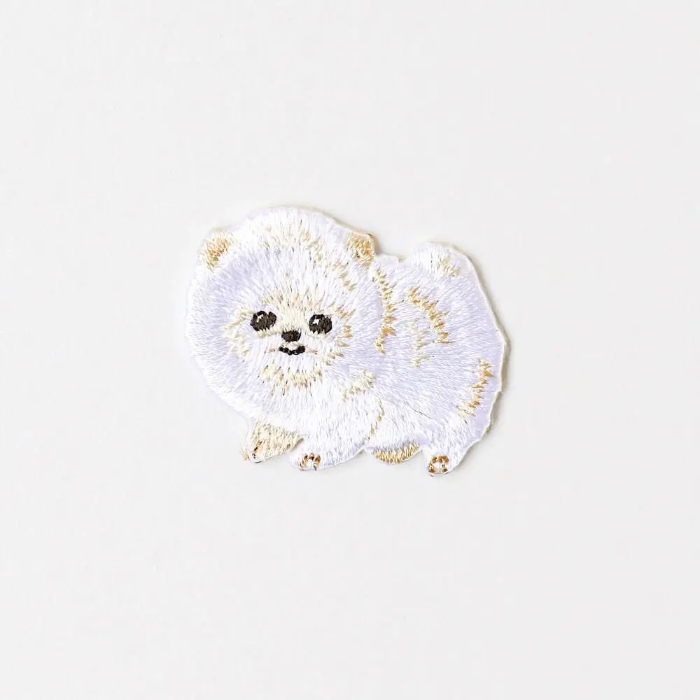 Fluffy Dog Iron‑On Patch, 1.6 inch Embroidered Pomeranian‑Style Pup Applique for Clothes, Totes and Pouches