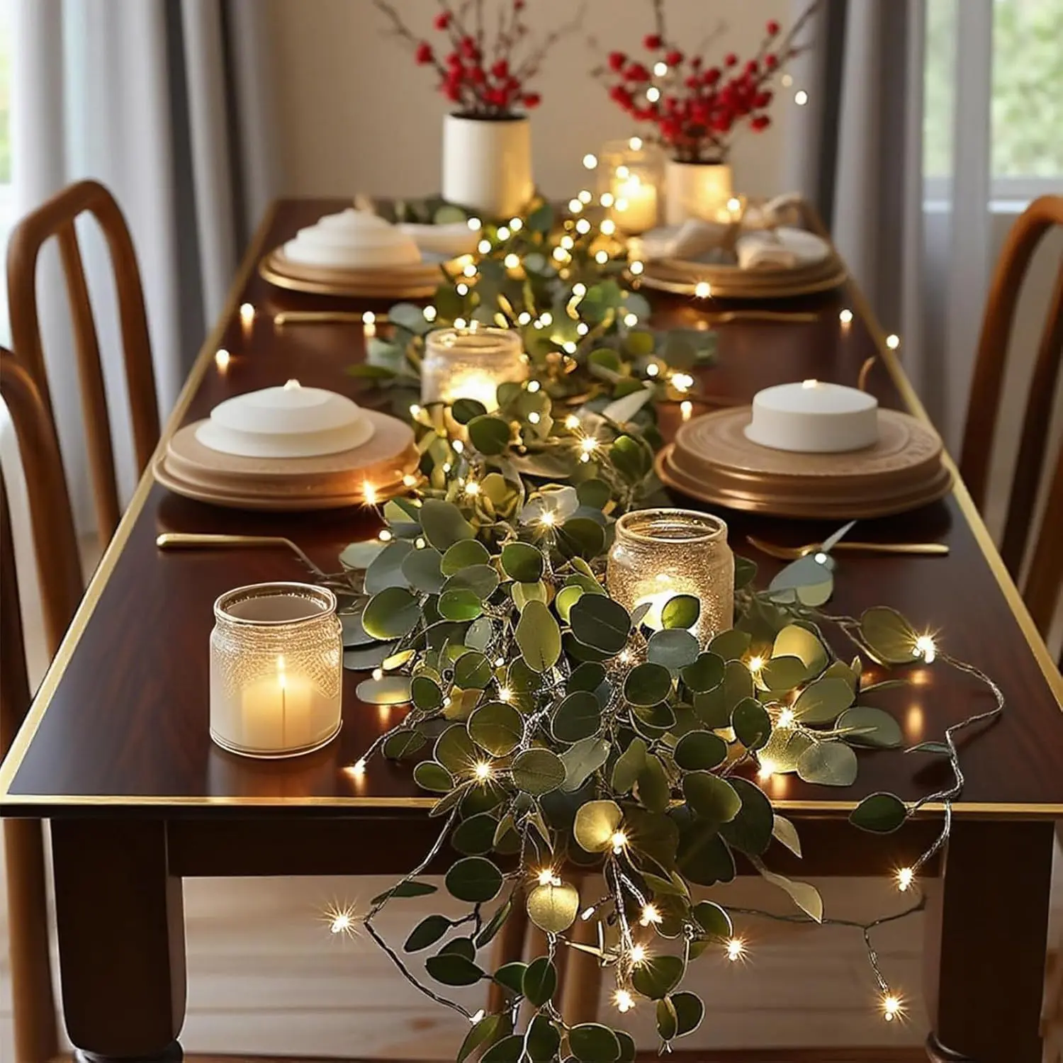 LED Fairy Light Garland, Glowing LED Lights, LED Lighting, Illuminated Garlands, Greenery Garland, 6 Foot Olive Vine with Timer, Battery Operated, Perfect for Fireplace Christmas Thanksgiving Home Decor, Decoration