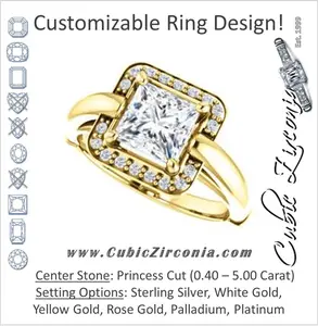 Cubic Zirconia Engagement Ring- The Kady (Customizable Cathedral-set Princess Cut with Semi-Halo)