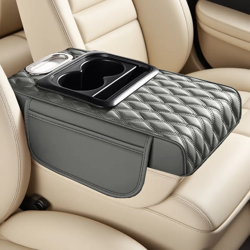 High-Grade PU Leather Car Glove Compartment Organizer Cover - Anti-Slip Fixation, Water-Resistant, Wear-Resistant, Cup Holder & Small Item Storage, Multi-Functional, All-Season Auto Interior Organizers