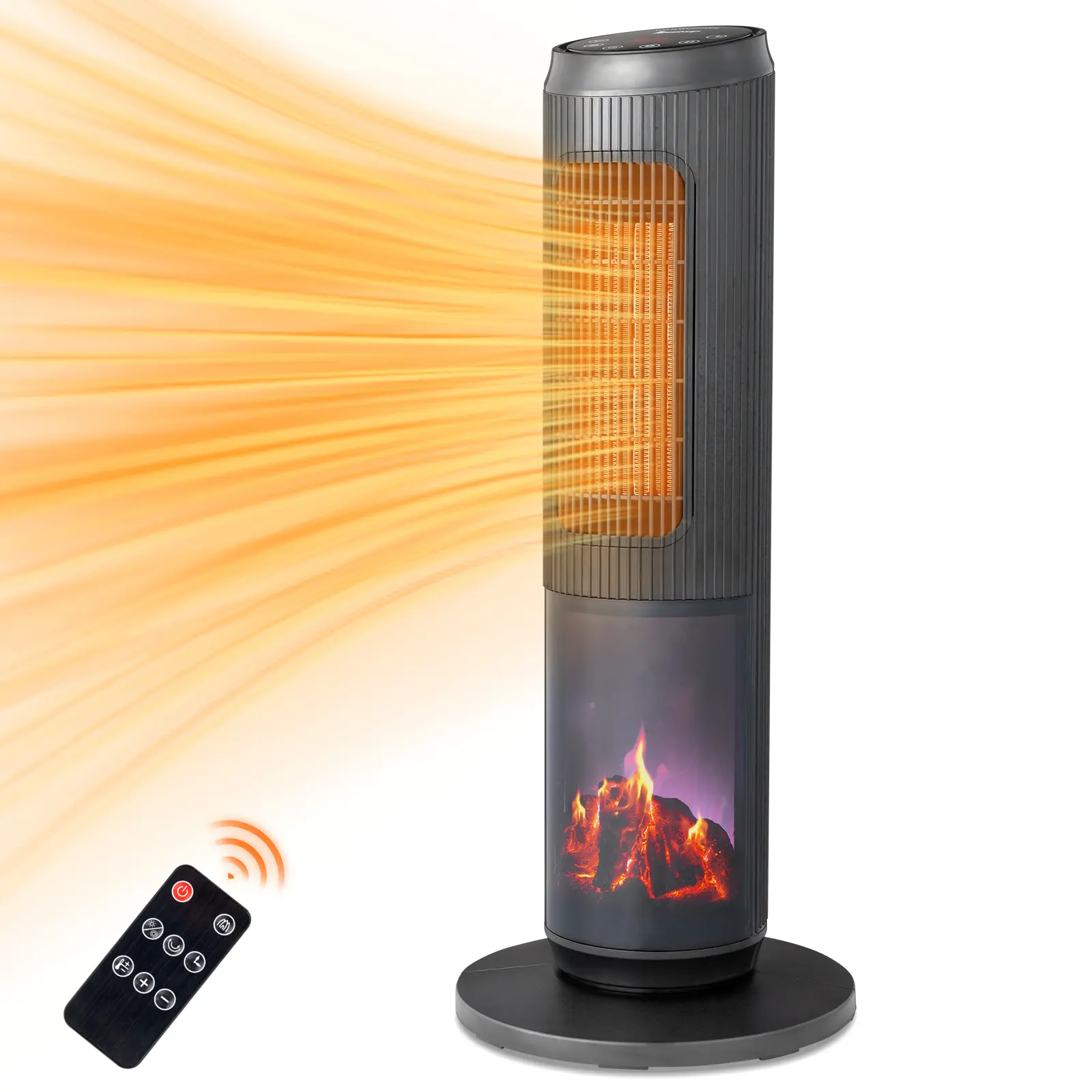 25" Portable Electric Tower Space Heater - 1500W, 3D Flame, Adjustable Heating, 60° Oscillation, Remote Control for 300 Sq.Ft Indoor Use