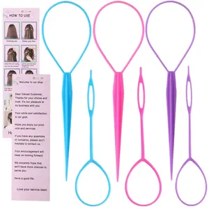 Topsy Tail Hair Tool Set - 6Pcs Loop Styling Tool, Ponytail Pull Through, Two Sizes, 3 Colors (Pink/Purple/Blue) for Women, Girls & Kids Schembo