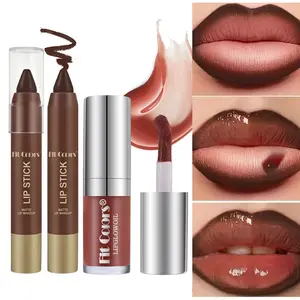 Fit Colors Matte Lip Liner Lip Bullet and Moisturizing Pearl Lip Oil Set, Natural Nude Glossy Lip Makeup, Long-Lasting Hydration Gift