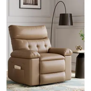 Garvee Recliner Chairs, Classic Manual Leather Recliner, Home Theater Seating with Lumbar & Arms Support for Living Room, Bedroom and Nursery - Coffee (Tan, Oversized)