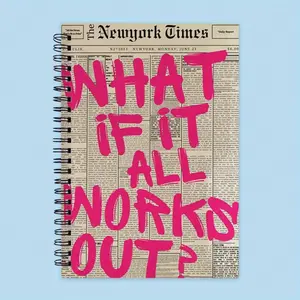 New York Times What If It All Works Out? Notebook, Handwritten Text, Vintage Design, Lined Pages, Compact & Portable, Ideal for Gifts