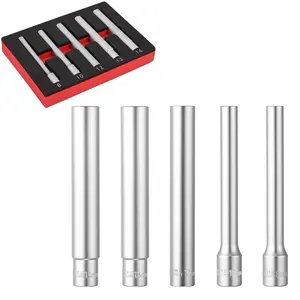 3/8" Drive Deep Metric Socket Set, 6 Point Extra Long Impact Sockets, CR-MO Alloy Sockets for Automotive & Industrial in Metric Sizes