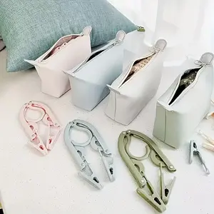 15pcs Portable Travel Hanger Set with Storage Bag - Polished Plastic Surface, Space-Saving Design, Includes 8 Foldable Hangers And 6 Clips, Suitable for Students And Travelers
