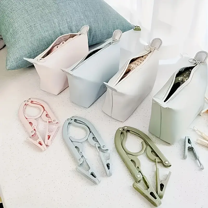 15pcs Portable Travel Hanger Set with Storage Bag - Polished Plastic Surface, Space-Saving Design, Includes 8 Foldable Hangers And 6 Clips, Suitable for Students And Travelers