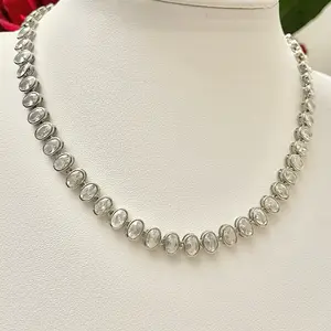 Oval Bezel Tennis Necklace Silver Jewelry Accessory