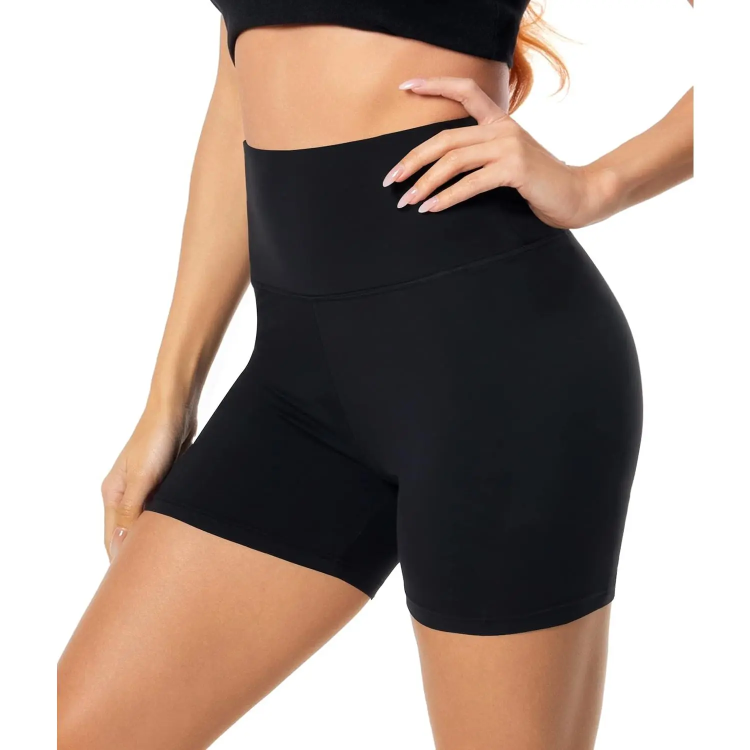 Women's High Waisted Biker Shorts - 5-inch Solid Spandex, Tummy Control, Breathable 4-Way Stretch Gym Workout Apparel for Yoga/Running