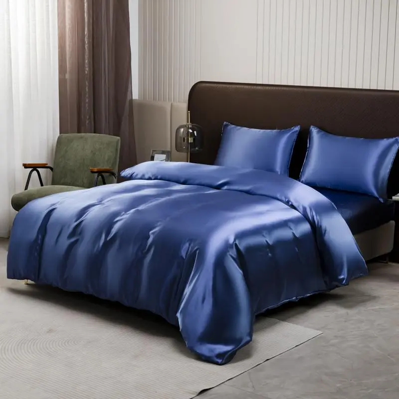 Solid Color Satin Duvet Cover Set, 2/3 Counts Including 1 Duvet Cover & 1/2 Pillowcase without Filler, Soft Comfortable Bedding Set for Home Bedroom