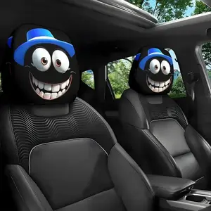 A set of exaggerated and entertaining car interior headrest covers for 2026, featuring humorous facial expressions and unique decorations.