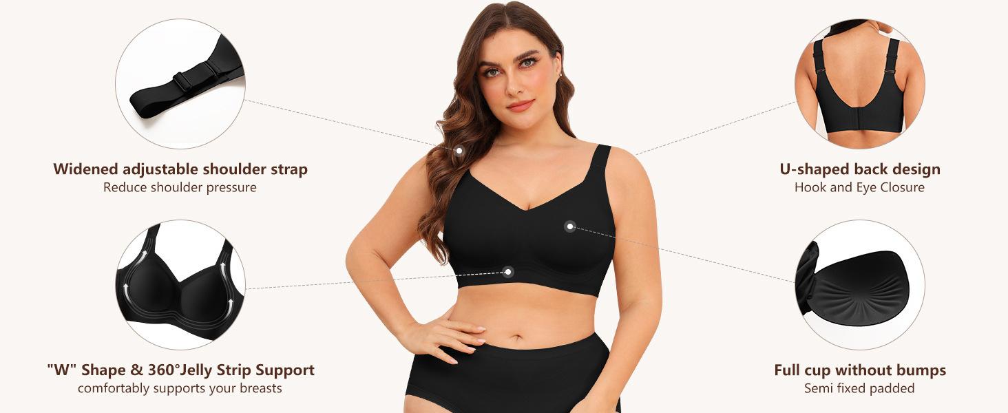 2 Pack Plus Size Wireless Seamless Bra for Women, Full Coverage Soft Support No Digging Comfort Bralette, Everyday Push Up Lingerie for Curvy