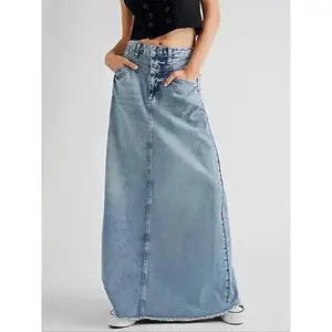 Women's Pocket Denim Skirt, Street Fashion Casual Comfy Denim Skirt for Daily Outdoor Wear, Ladies Bottoms for Summer