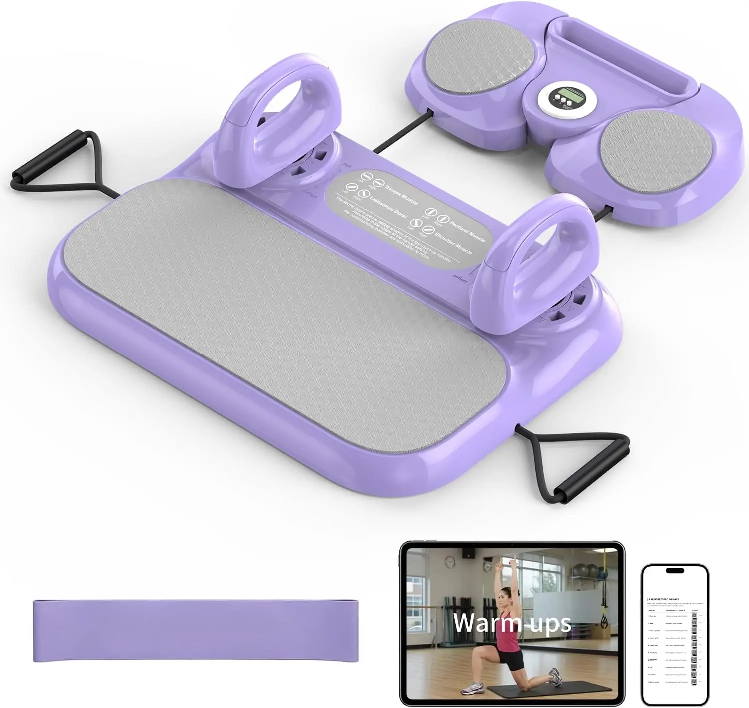 Foldable Pilates Reformer Board for Beginners, Pilates Workout Kit w/ Resistance Bands, Purple Sliders for Core, Balance & Push-Up Training, Mini Home Friendly Pilates Equipment Set