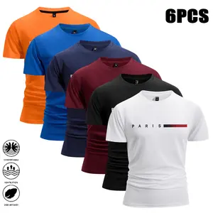 Set of 6 Men'S Lightweight Crew Neck T-Shirts That Dry Quickly - Made from Breathable, Moisture-Wicking, Ideal for Gym Sessions, Running, And Fitness Training - Offered in Various Colors, Making Them a Perfect Gift Choice for Workout Apparel