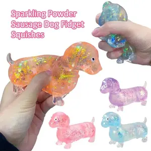 Sparkling Powder Sausage Dog Fidget Squishes Pinch Soft Maltose Texture Stress Relieving Toy Cute Puppy Slow Rising Squishy Toys