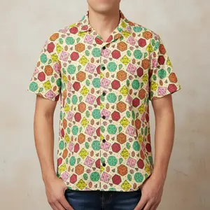 D&D Dice Pattern Hawaiian Shirt - Colorful RPG Polyhedral Dice Print Aloha Shirt - Stylish Short Sleeve Button Up for D&D Players, Dungeon Masters & Tabletop Gaming Fans