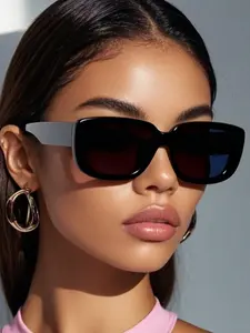 Women's Plastic Rectangular Frame Glasses, Vintage Elegant Classic Simple Casual Fashion Eyewear for Daily Wear, Party Street Photography