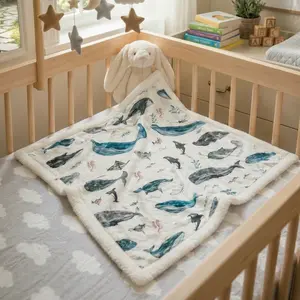 [Ship From US] Personalized Whale Song Gray Minky Baby Blanket – Ultra Soft Faux Fur Throw, Cozy Crib & Toddler Bedding, Minky Baby Blanket, Baby Gift