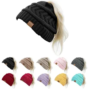 1&2 Pack Ponytail Beanie Hat Winter Hat for Women, Soft Stretch  Knit Messy Bun Beanie,Trendy Gifts for Women