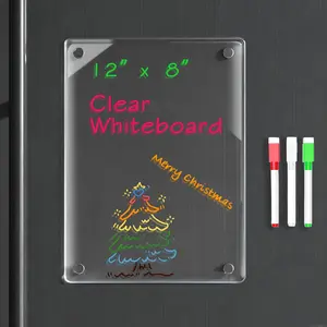 Clear Dry Erase Board for Fridge, 12 X 8 inch  Note Whiteboard with 3 Markers