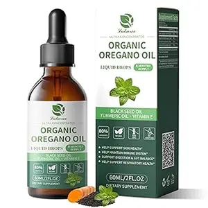 Organic Oregano Oil Drops 80% Carvacrol - Oil of Oregano with Black Seed Oil, Turmeric & Vitamin E - Immune, Respiratory, Digestive Support - Vegan, Sugar-Free, Non-GMO, 2 Fl Oz