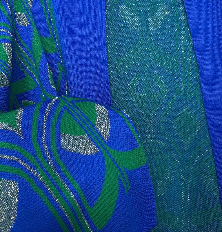 Modest Muslim Women’s Abstract Turkish Tulip Long Knitted Cardigan - Blue & Green