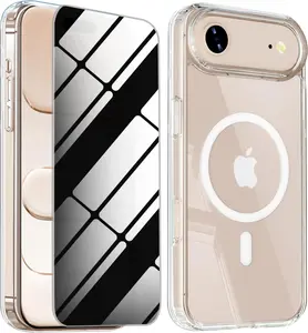 Magnetic Clear Case for iPhone 17 Air with Privacy Screen Protector – Shockproof Non-Yellowing MagSafe Compatible Phone Case for Women & Girls