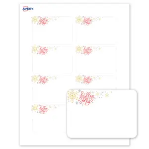 Avery® Printable Christmas Adhesive Name Tags, 2-1/3" x 3-3/8", Matte White, Pre-printed Holly Jolly Metallic Sparkles Design, Laser & Inkjet Compatible, 160 Total