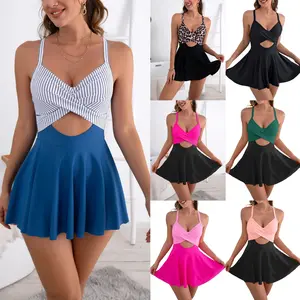 25 New European and American Style Skirted Women's Swimsuit Cross Stitching Tankini One-Piece Swimwear