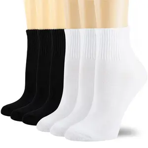 NevEND 6 Pairs Women's Men's Ankle 95% Cotton Mini Crew Socks Athletic Running Cycling Sports with Thick Cushioned Black White