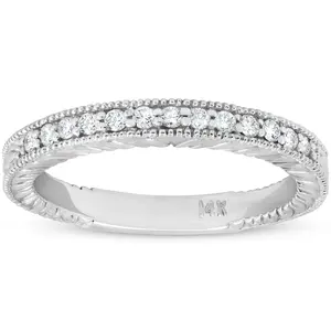 1/5ct Diamond Vintage Womens Wedding Ring Stackable 14k White Gold Band