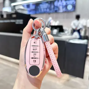 for Nissan Key Fob Cover TPU Soft Keychain Fit Nissan Altima Murano Sentra Rogue Armada Pathfinder 4 Button Smart Keys Case Protector Accessories