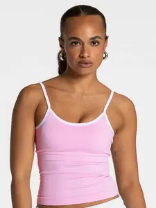 Women's Slim Fit 2-Piece Yoga Set, Contrast Trim Spaghetti Strap Workout, Ideal for Gym, Yoga & Daily Wear, Summer Must-Have