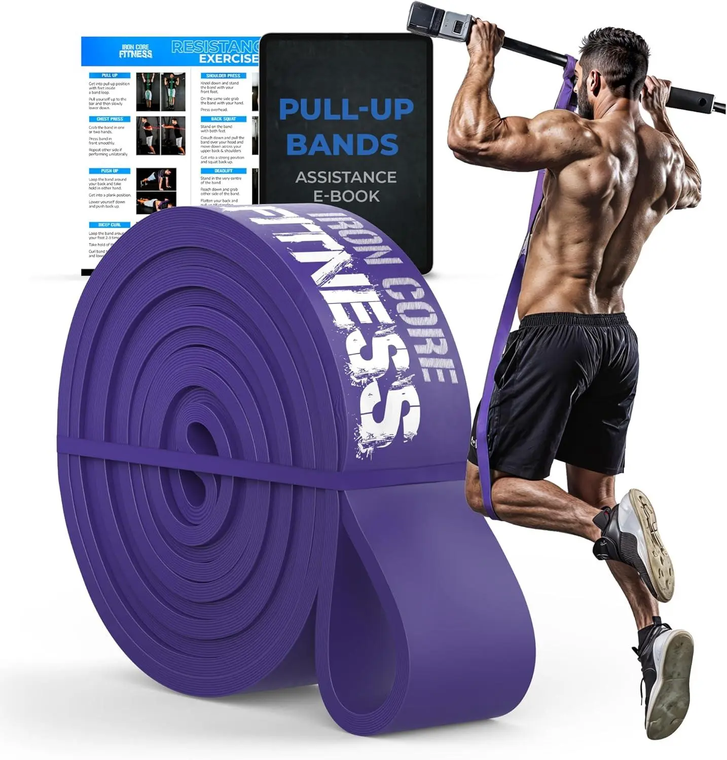 Iron Core Pull-Up Resistance Bands, Heavy-Duty Latex Power Bands Set, Strength Training Equipment for Home Workouts & Pull-Up Aid