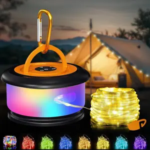 Camping String Lights, Retractable 32.8ft RGB Flash Lamp, Rechargeable LED Fairy Lights Outdoor Waterproof, Portable Hanging Lantern for Outside Tent, Patio, Awning, Garden, RV Essentials