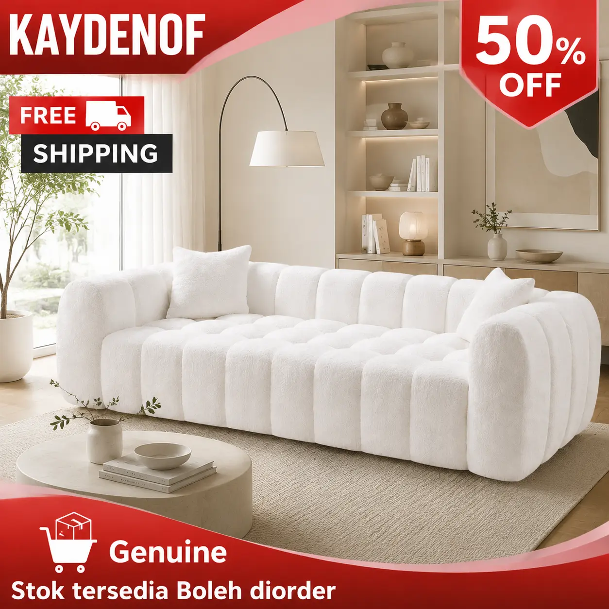 KAYDENOF 103"Oversized Cloud Sofa ,No Assembly Boneless Couchlivingroom, High-Density Foam,Soft YetSupportive,Oversized Upholstered 4-Seaterfor couches living room furniture,OversizedPlush compressed sofa floor seats