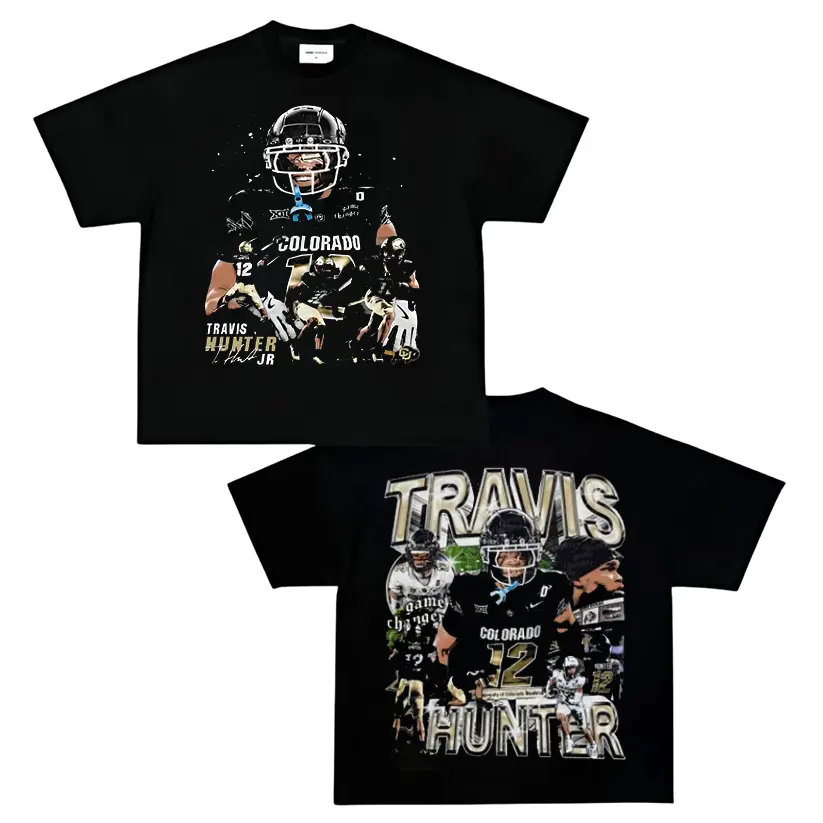 TRAVIS HUNTER Graphic Jersey Tee, Unisex Sports Streetwear for Men & Women, 2 sides Streetwear Shirt