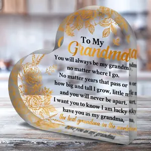 Acrylic Heart Plaque Transparent - Wedding Birthday  Thanksgiving Day Gifts for Grandma, Desk Decorations Card Gifts - Gift for Women - Durable, Lightweight, Vibrant Color,  Holiday Gift