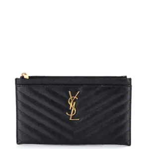 Pre-owned Yves Saint Laurent Leather Small Leather Goods Saint Laurent Classic Monogram Zip Bill Pouch Matelasse Chevron Medium by Rebag
