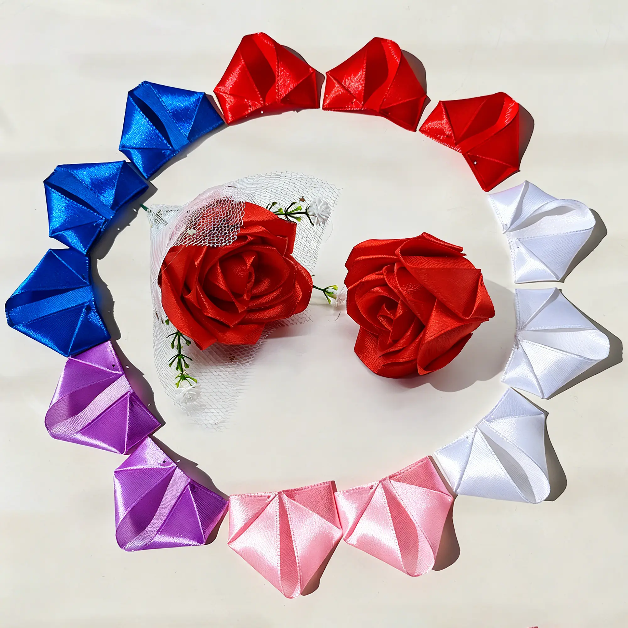 300pcs Pre-made Ribbon Rose Petals – Eternal Artificial Silk Flowers for DIY Bouquet, Wedding, Home Decor, Handcraft Gift Material, Graduation Lei, Father's Day & Boyfriend Birthday Gift