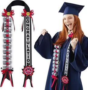 Lyrow Graduation Money Lei Class of 2026 Ribbon Lei Gift Graduation Cash Gifts Pull Ideas for High School College Party Supplies(Red and Black,Classic)