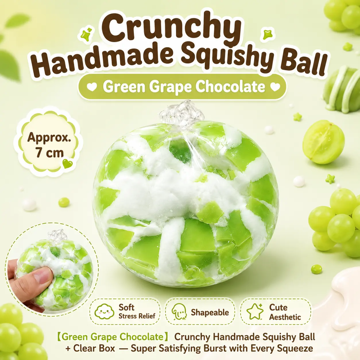 Crunchy Sensory Fidget Ball - Handmade Stress Relief Toy with Satisfying Crackle and Soft Squishy Core
