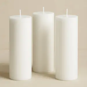 6-Pack Unscented Pillar Candles – Dripless 3"x9" White Paraffin Wax with Smokeless Cotton Wicks, Clean & Long-Lasting 90-Hour Burn
