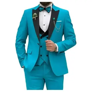 Blue Men Suits Slim Fit 3 Piece Double Breasted Suit Men Wedding Prom Party Business(Blazer + Vest + Pants) Wedding Suits for Men