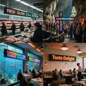 Indoor LED scrolling sign with customizable text in multiple colors (red, green, blue, etc.)